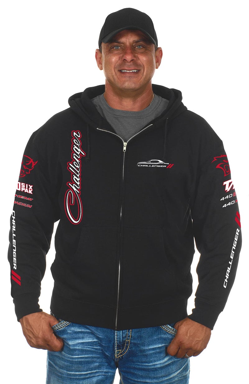 JH DESIGN GROUP Men's Dodge Challenger Hoodie Collage Full Zip Up Black Sweatshirt (Medium, CLG6-black) - Image 2
